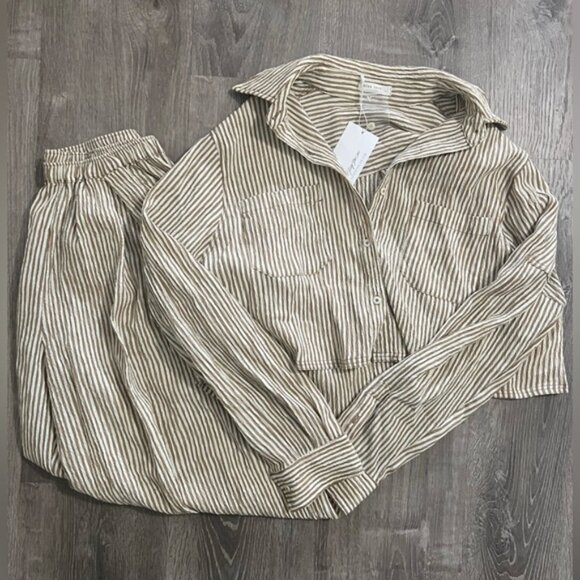 Starlow Clean Lines Striped Tan Top and Pant Set NWT - Picture 1 of 5